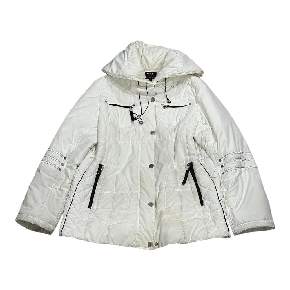 AJG Sport For Laura Jacket Womens Large White Quilted Hooded Puffer Winter Coat